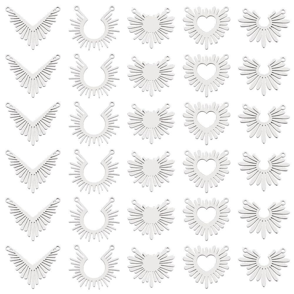 9545 30Pcs 5 Styles Bohemian Style Charms Stainless Steel Charms Sun Charms
